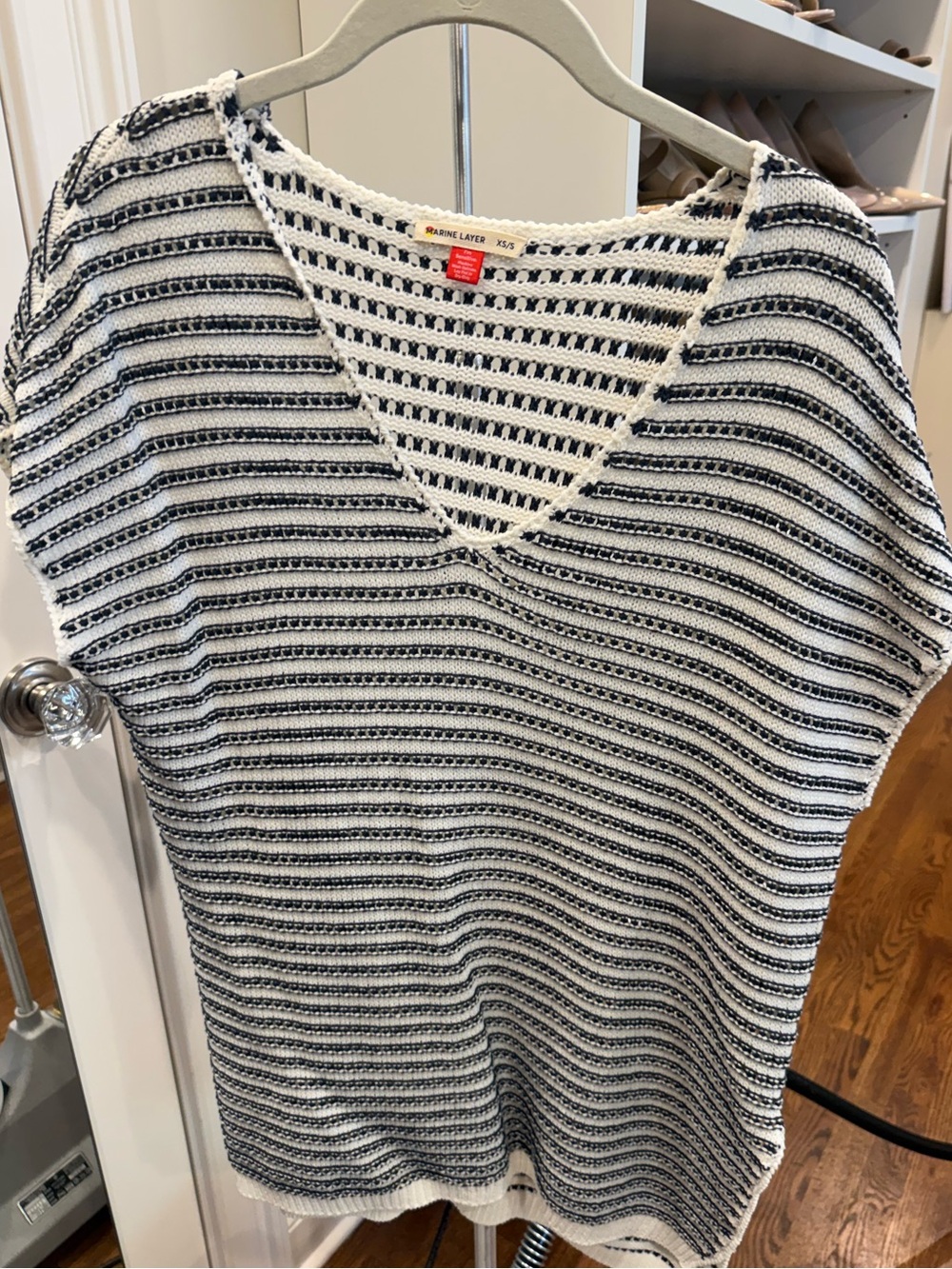 Striped V-Neck Knit White & Navy Cover Up